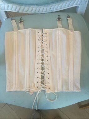 Vintage pale pink Ivory Lace-Up Waist Cincher Corset with Garter Straps